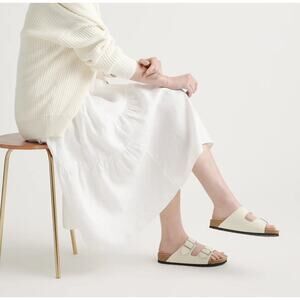 NWOB Quince Nappa Leather Double Buckle Slides White Women's Size 9 3887-28